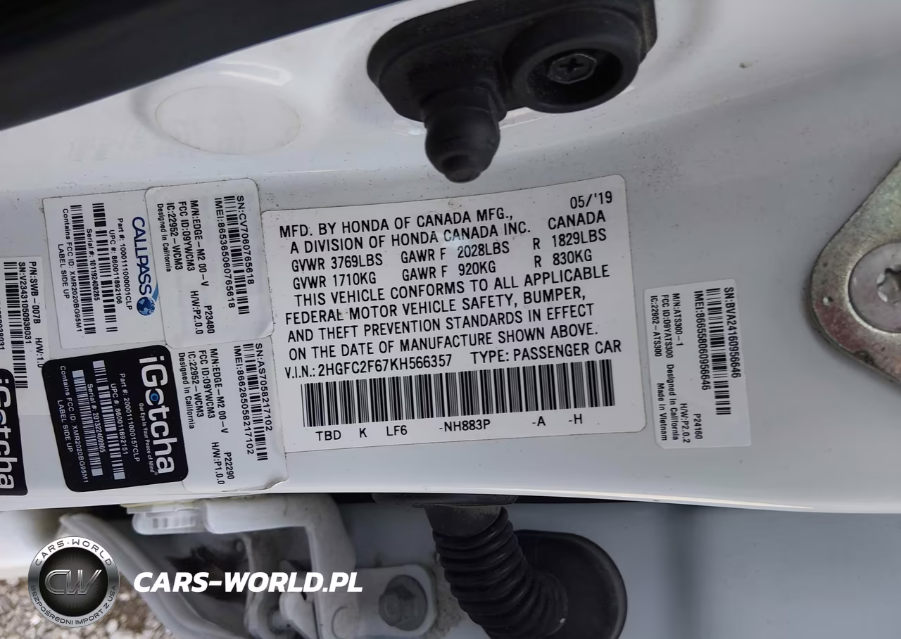 2019 Honda Civic Lx VIN:2HGFC2F67KH566357 - 9