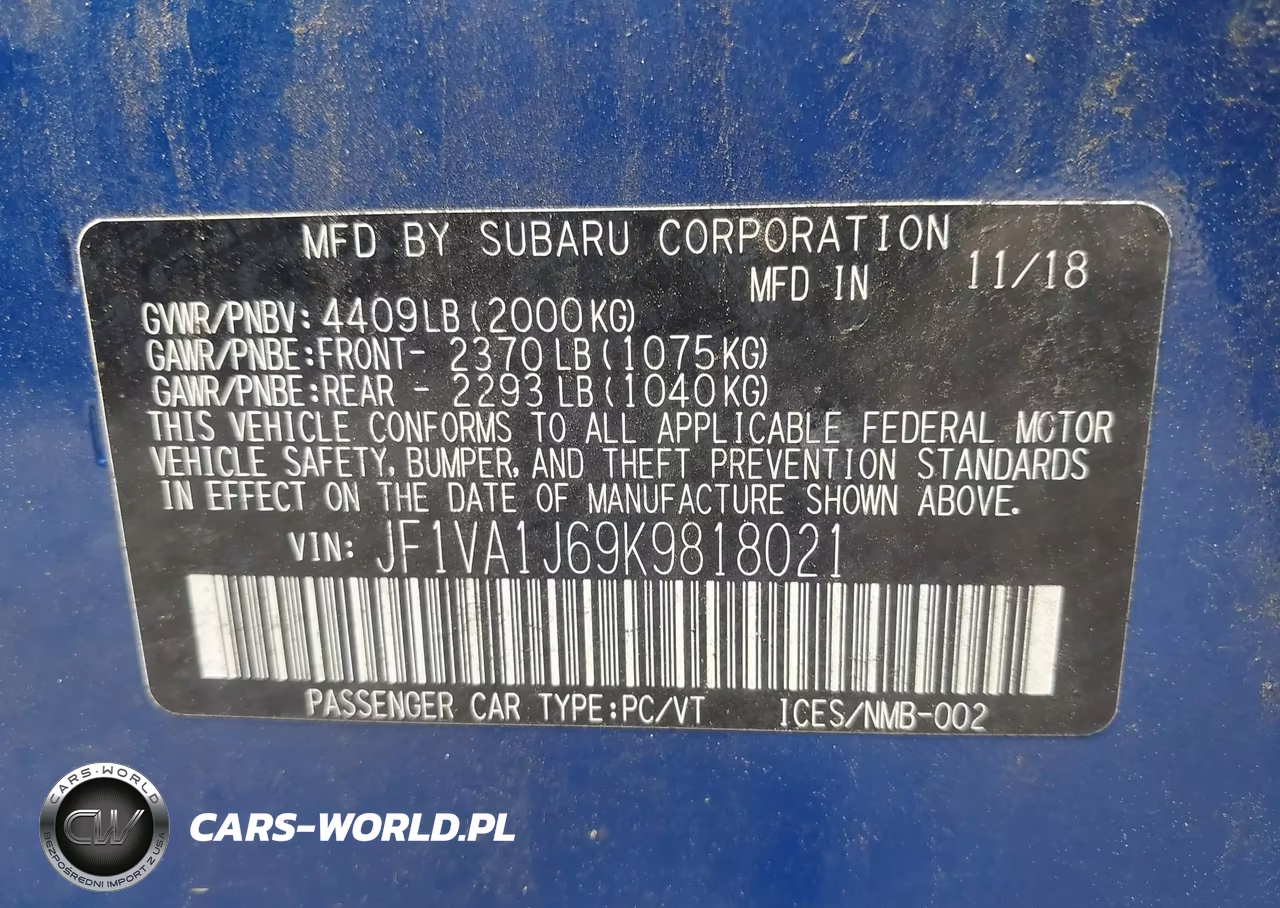 2019 Subaru Wrx Limited VIN:JF1VA1J69K9818021 - 9