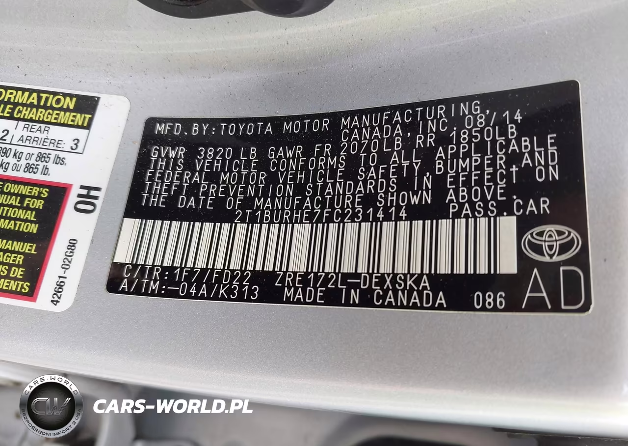 2015 Toyota Corolla S Plus VIN:2T1BURHE7FC231414 - 9