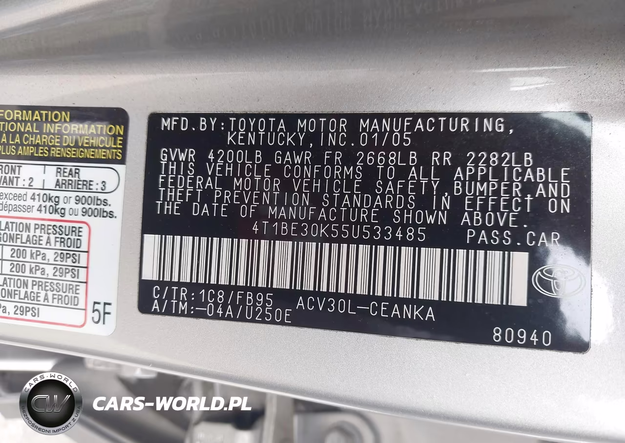 2005 Toyota Camry Le VIN:4T1BE30K55U533485 - 9