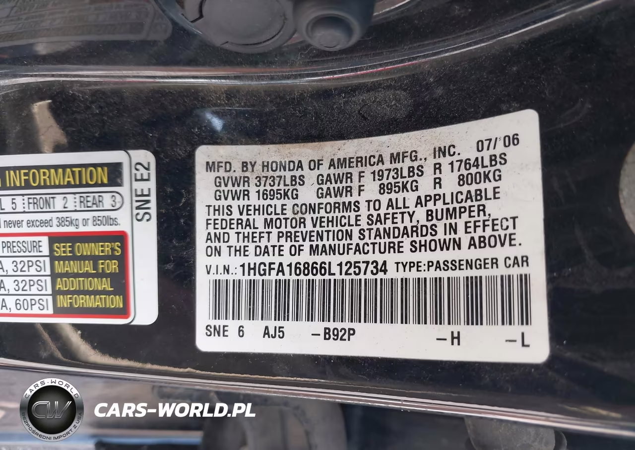 2006 Honda Civic Ex VIN:1HGFA16866L125734 - 9