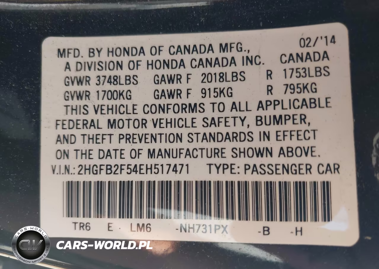 2014 Honda Civic Lx VIN:2HGFB2F54EH517471 - 9