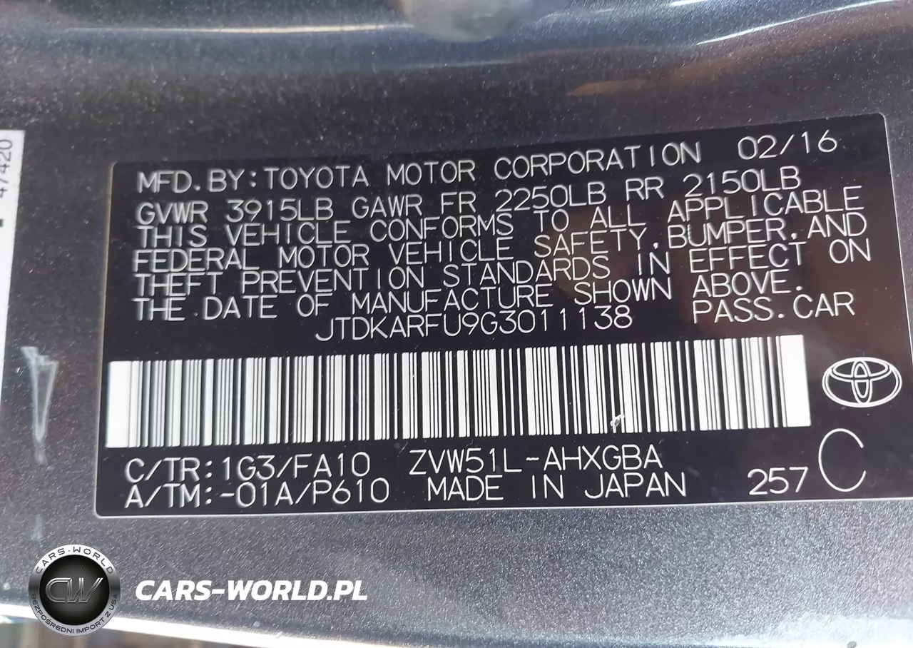 2016 Toyota Prius Three VIN:JTDKARFU9G3011138 - 9