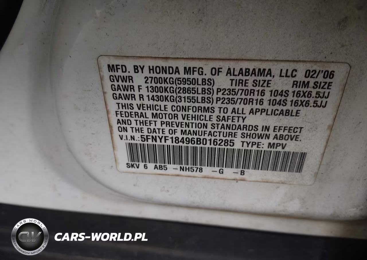 2006 Honda Pilot Ex VIN:5FNYF18496B016285 - 9