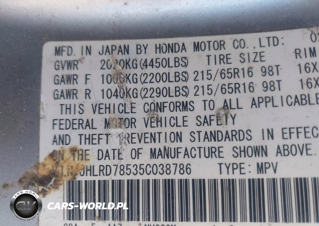 2005 Honda Cr-V Lx VIN:JHLRD78535C038786 - 9