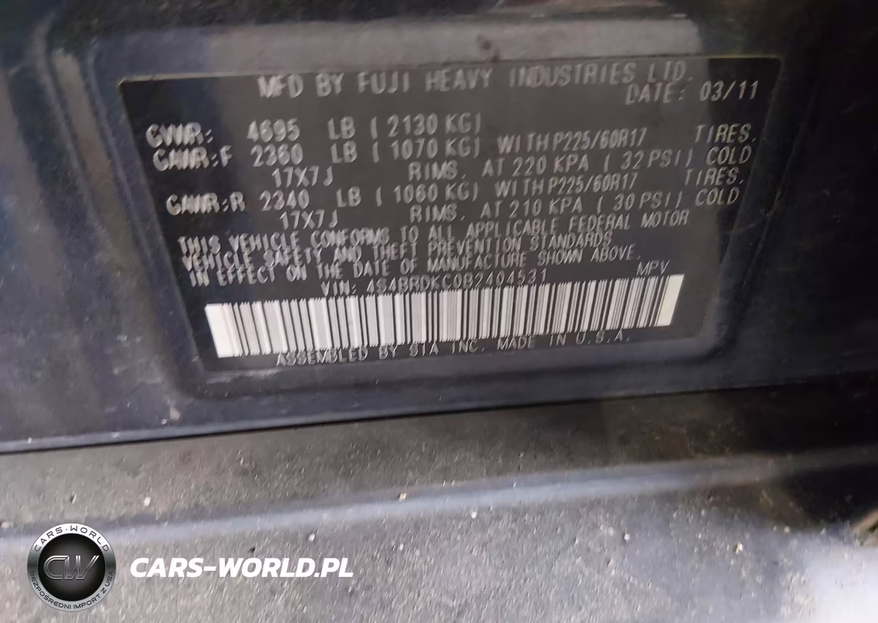2011 Subaru Outback 3.6R Limited VIN:4S4BRDKC0B2404531 - 9