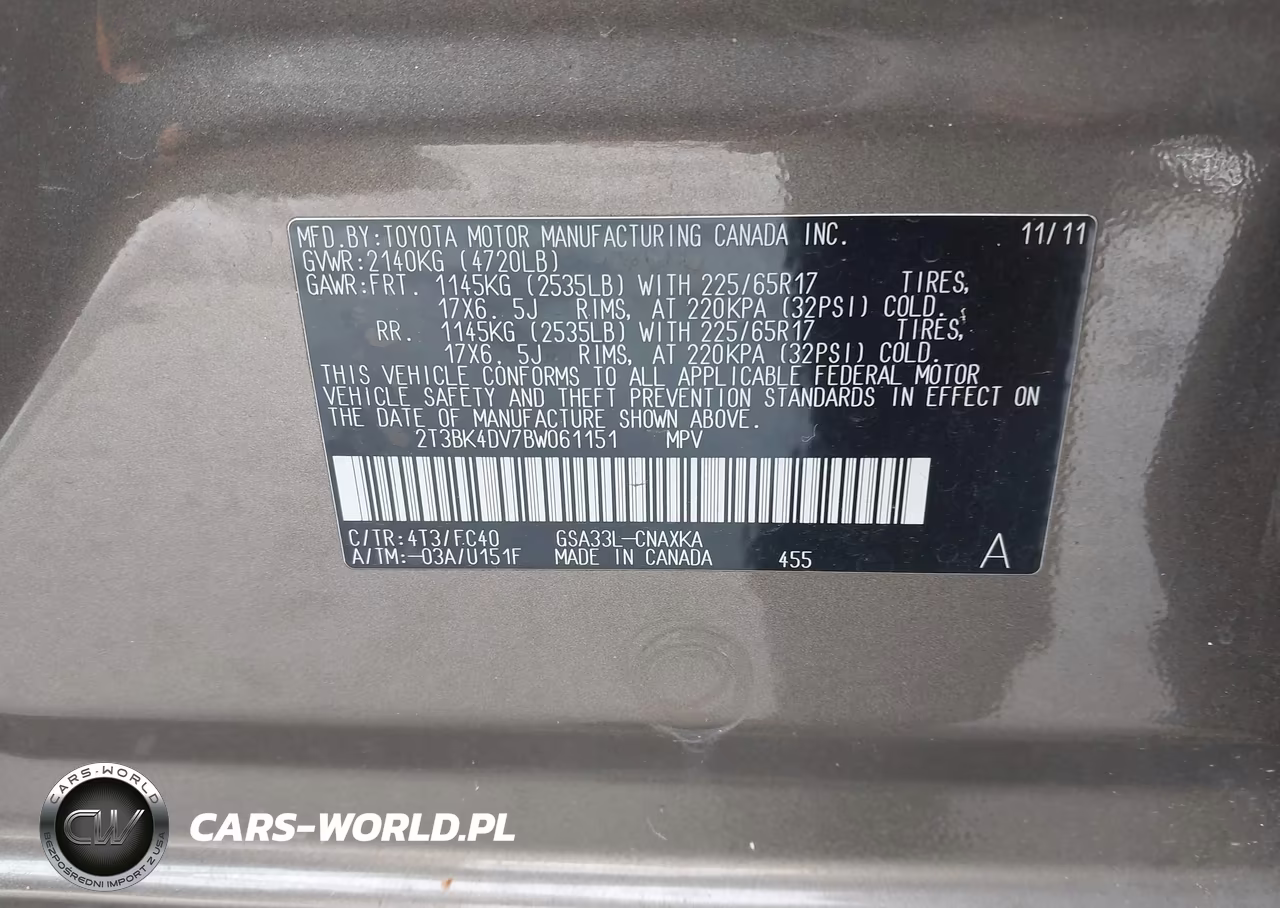 2011 Toyota Rav4 Base V6 VIN:2T3BK4DV7BW061151 - 9