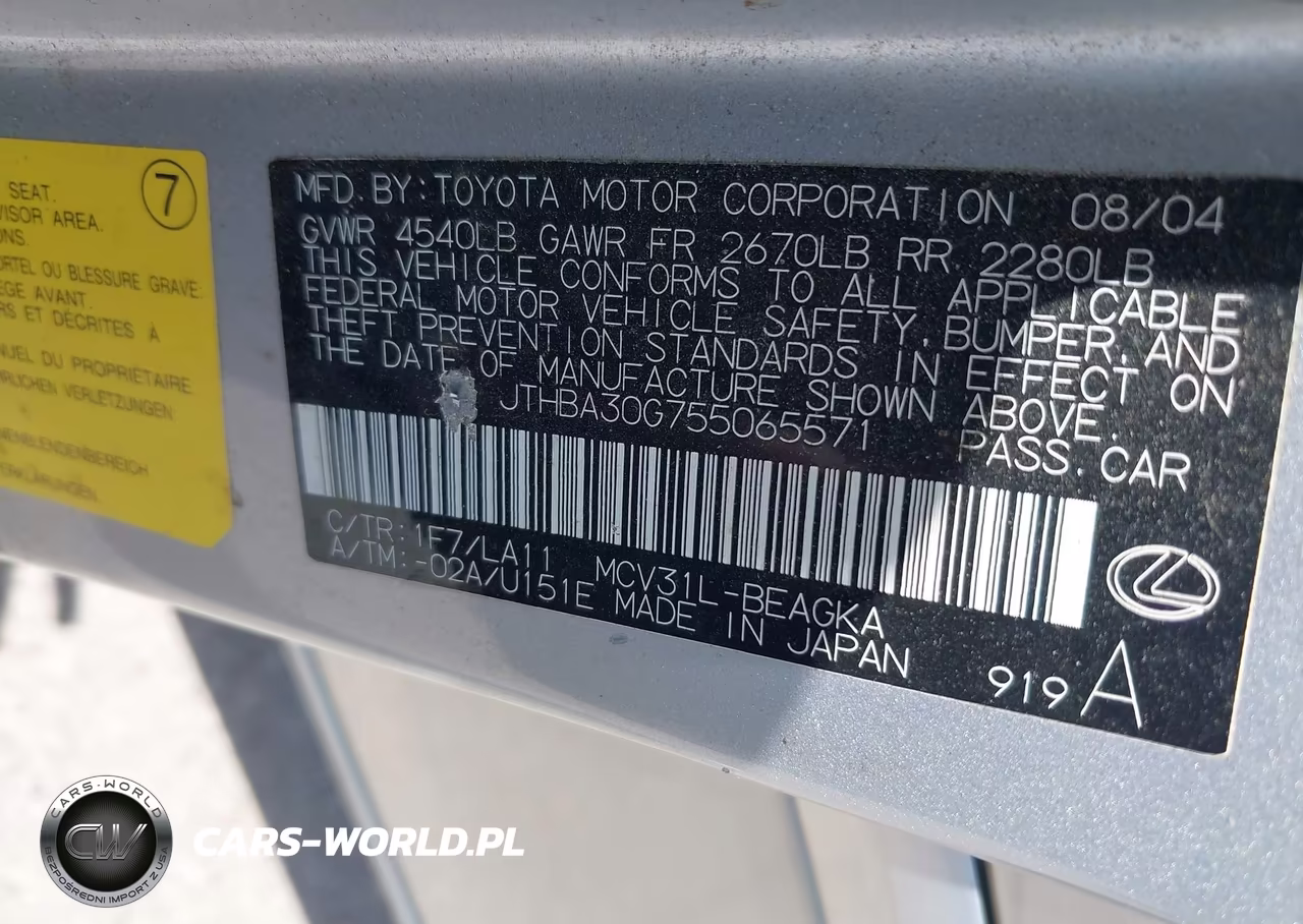 2005 Lexus Es 330 VIN:JTHBA30G755065571 - 9