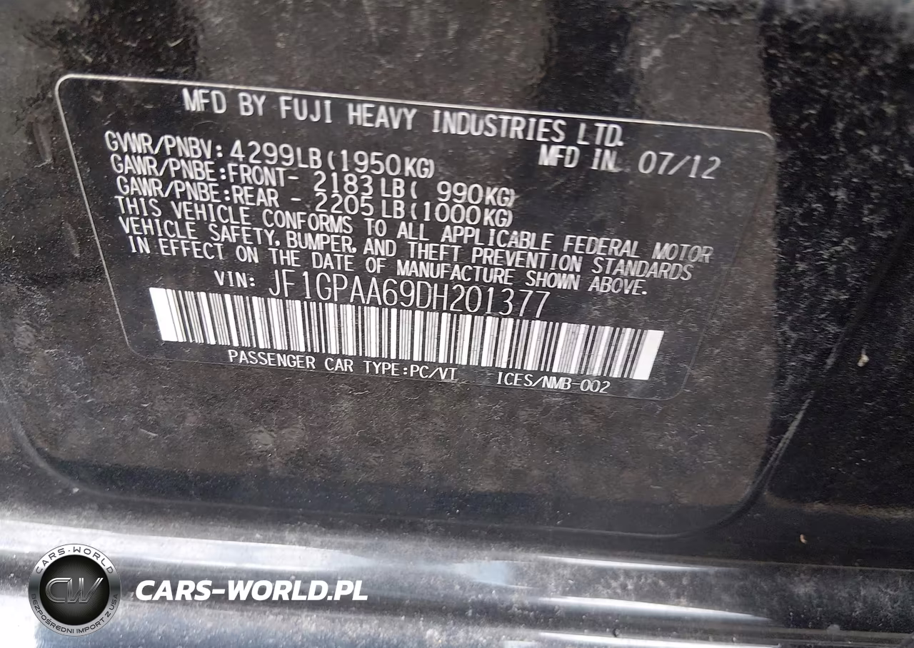 2013 Subaru Impreza 2.0I VIN:JF1GPAA69DH201377 - 9