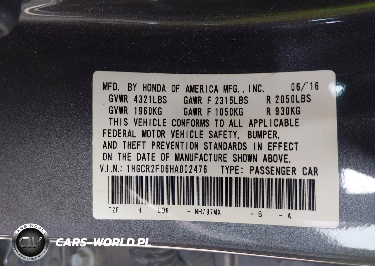 2017 Honda Accord Ex VIN:1HGCR2F06HA002476 - 9