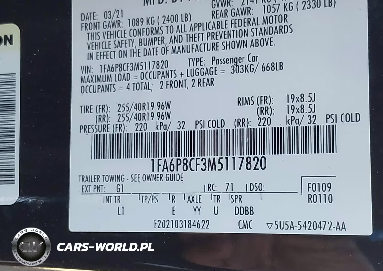 2021 Ford Mustang Gt Premium Fastback VIN:1FA6P8CF3M5117820 - 9