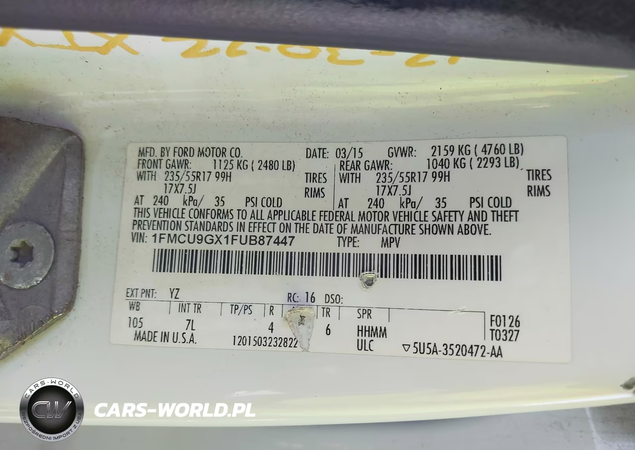 2015 Ford Escape Se VIN:1FMCU9GX1FUB87447 - 9