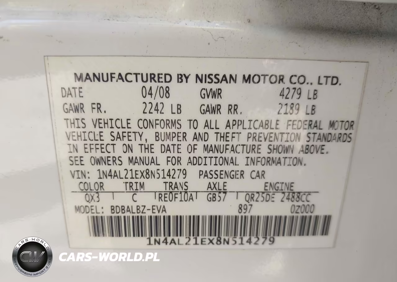 2008 Nissan Altima 2.5 S VIN:1N4AL21EX8N514279 - 9
