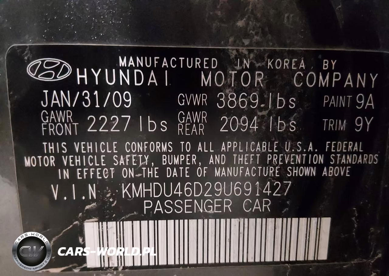 2009 Hyundai Elantra Gls VIN:KMHDU46D29U691427 - 9