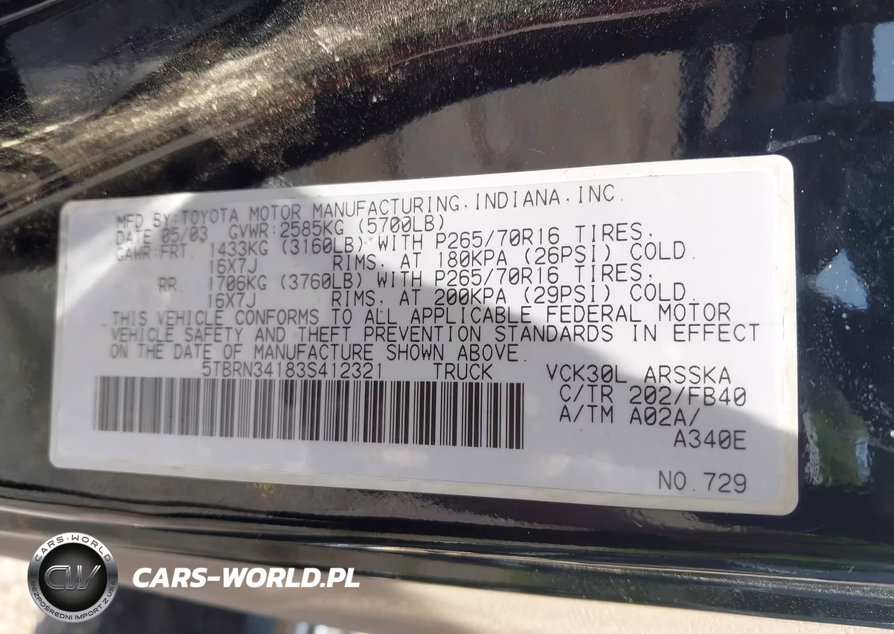 2003 Toyota Tundra Sr5 VIN:5TBRN34183S412321 - 9