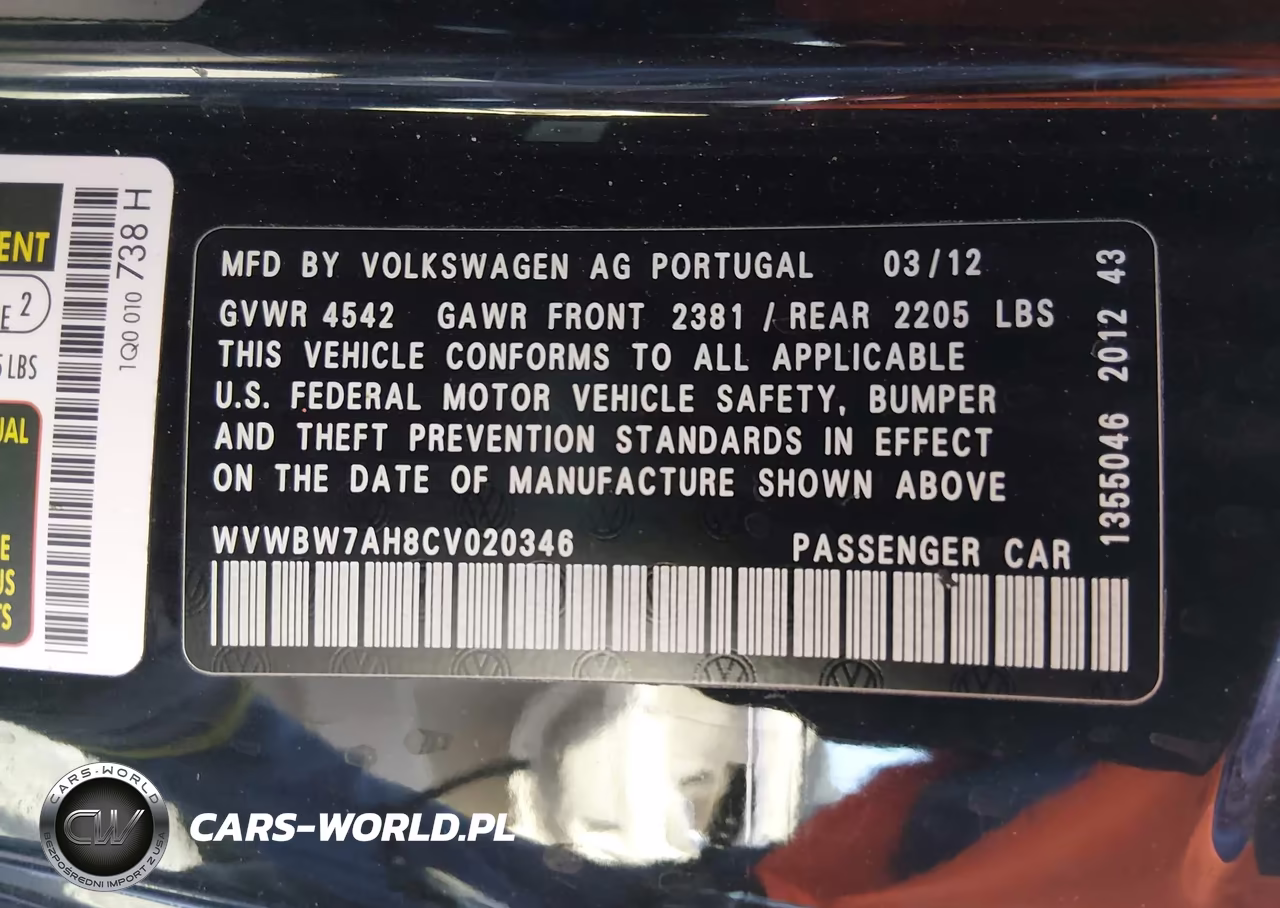 2012 Volkswagen Eos Komfort VIN:WVWBW7AH8CV020346 - 9