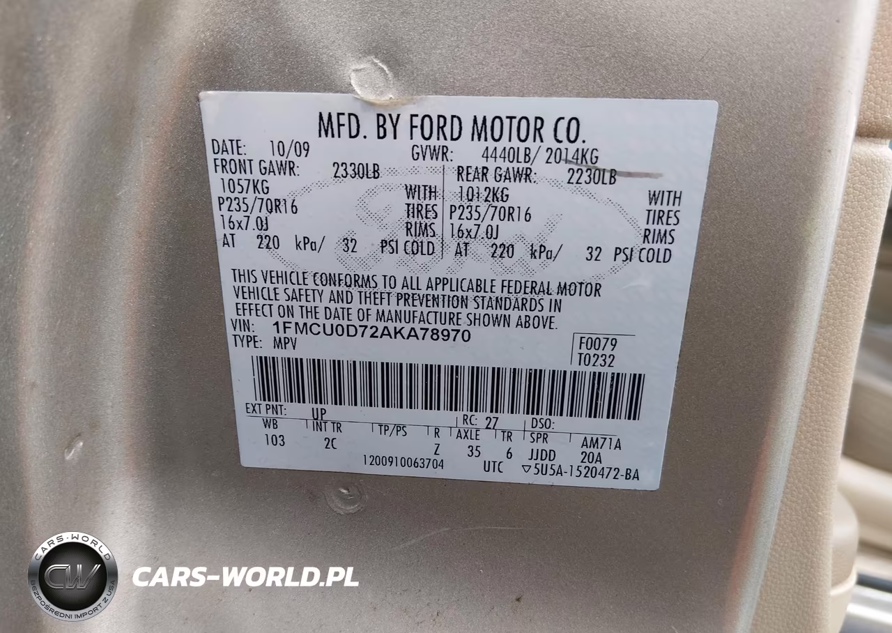 2010 Ford Escape Xlt VIN:1FMCU0D72AKA78970 - 9