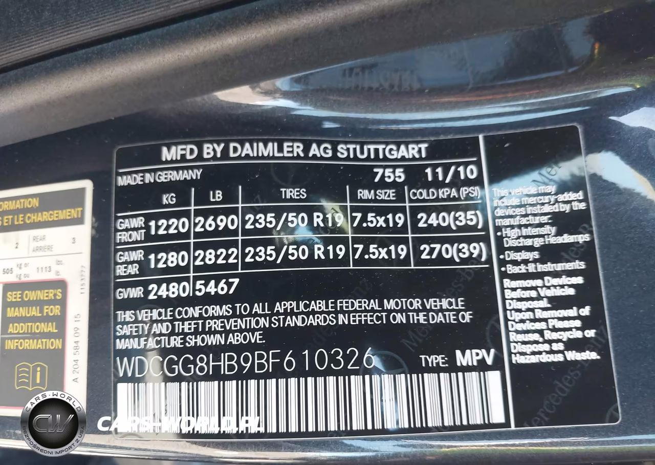 2011 Mercedes-Benz Glk 350 4Matic VIN:WDCGG8HB9BF610326 - 9