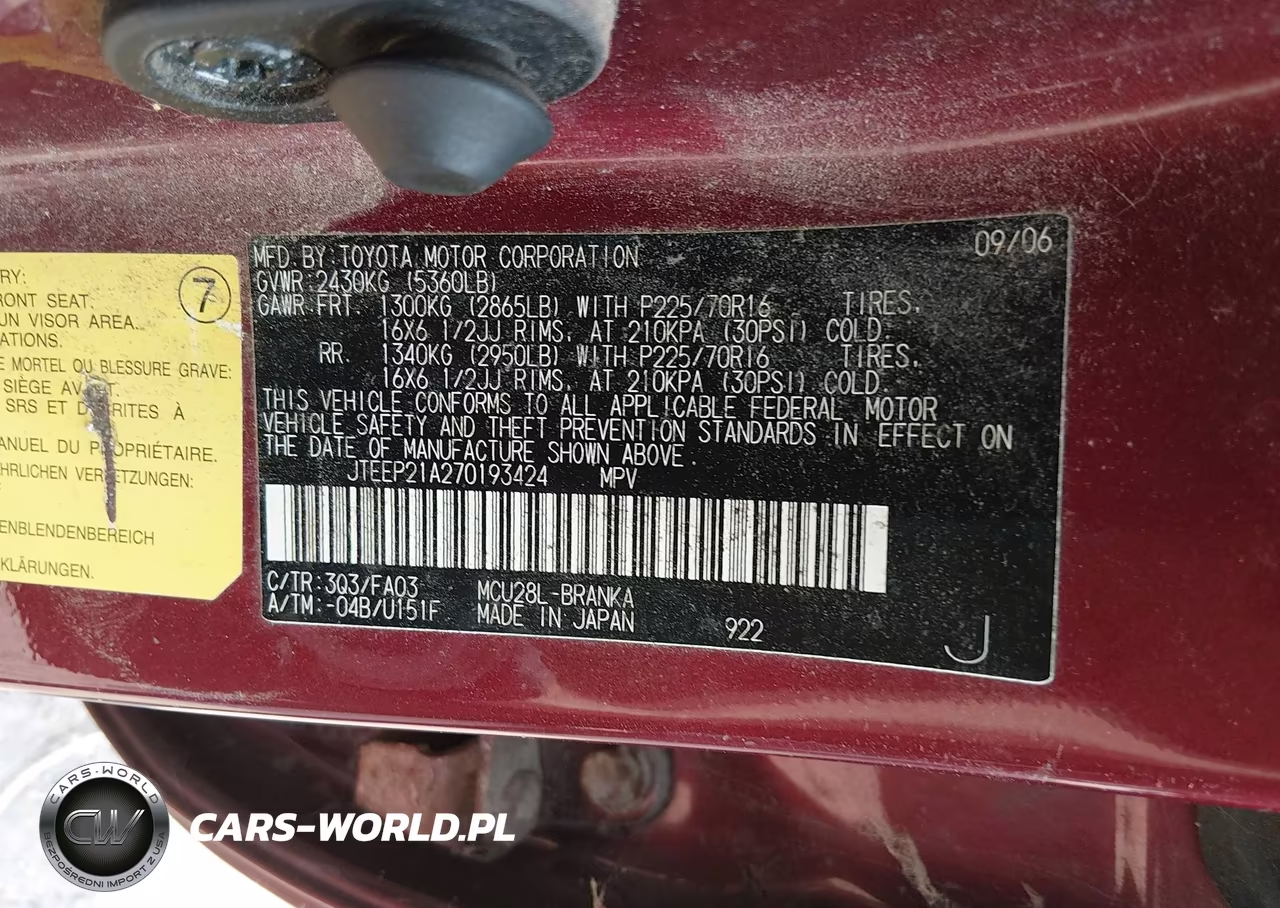 2007 Toyota Highlander 3Rd Row VIN:JTEEP21A270193424 - 9