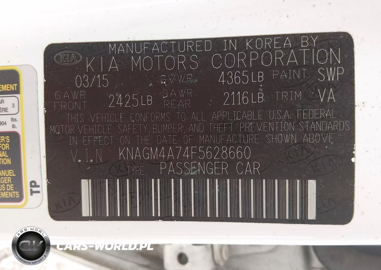2015 Kia Optima Lx VIN:KNAGM4A74F5628660 - 9