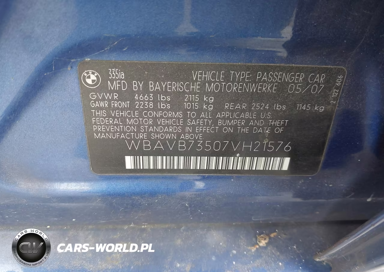 2007 BMW 335I VIN:WBAVB73507VH21576 - 9