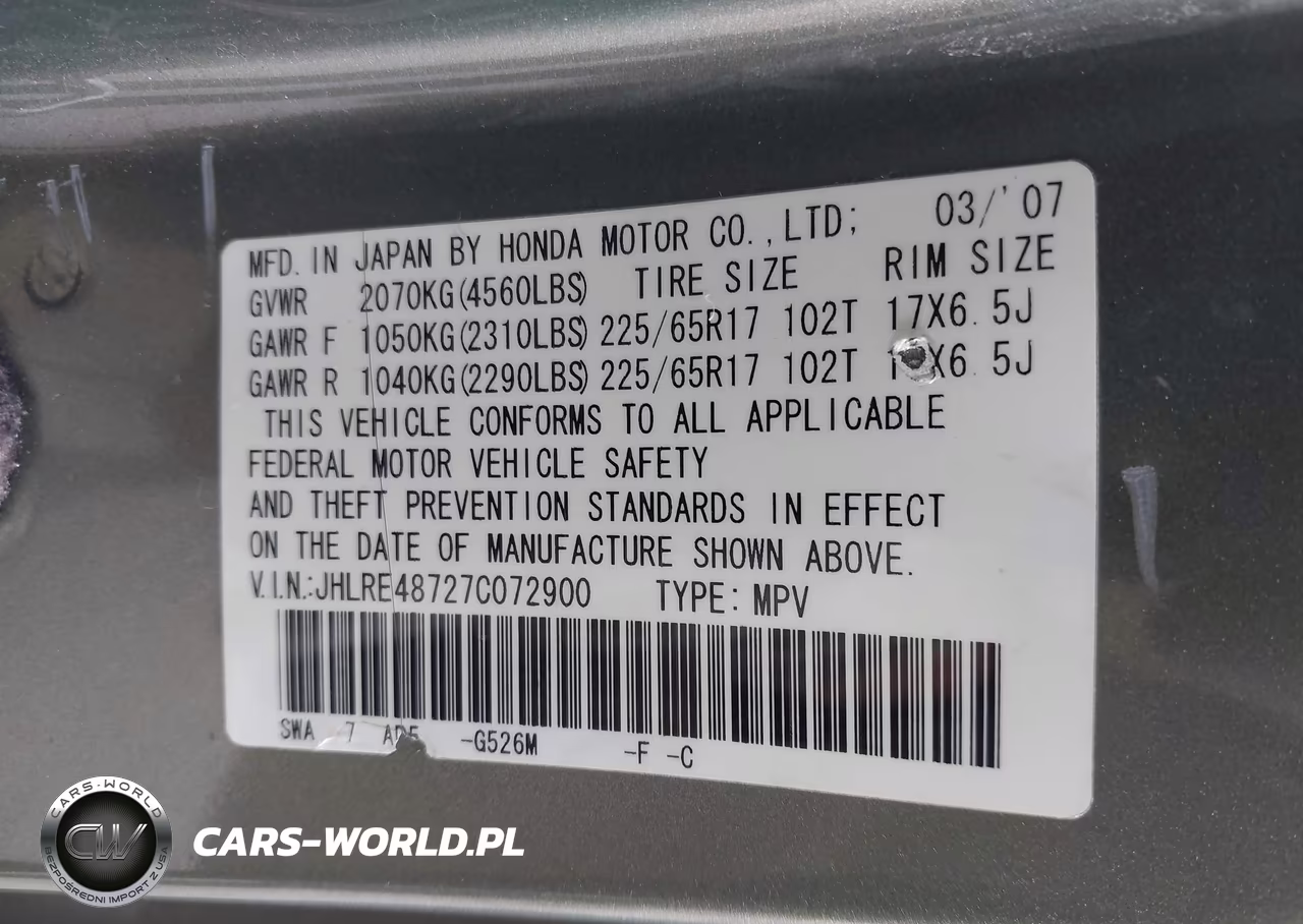 2007 Honda Cr-V Ex-L VIN:JHLRE48727C072900 - 9