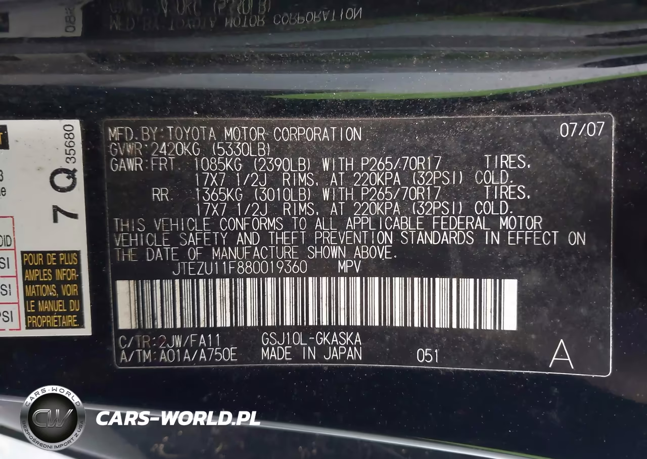 2008 Toyota Fj Cruiser VIN:JTEZU11F880019360 - 9
