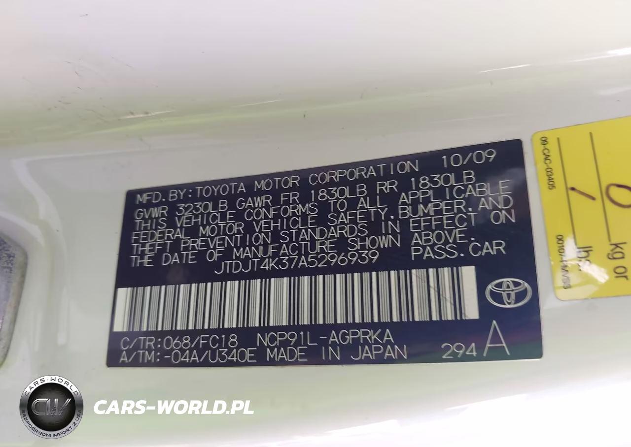 2010 Toyota Yaris VIN:JTDJT4K37A5296939 - 9
