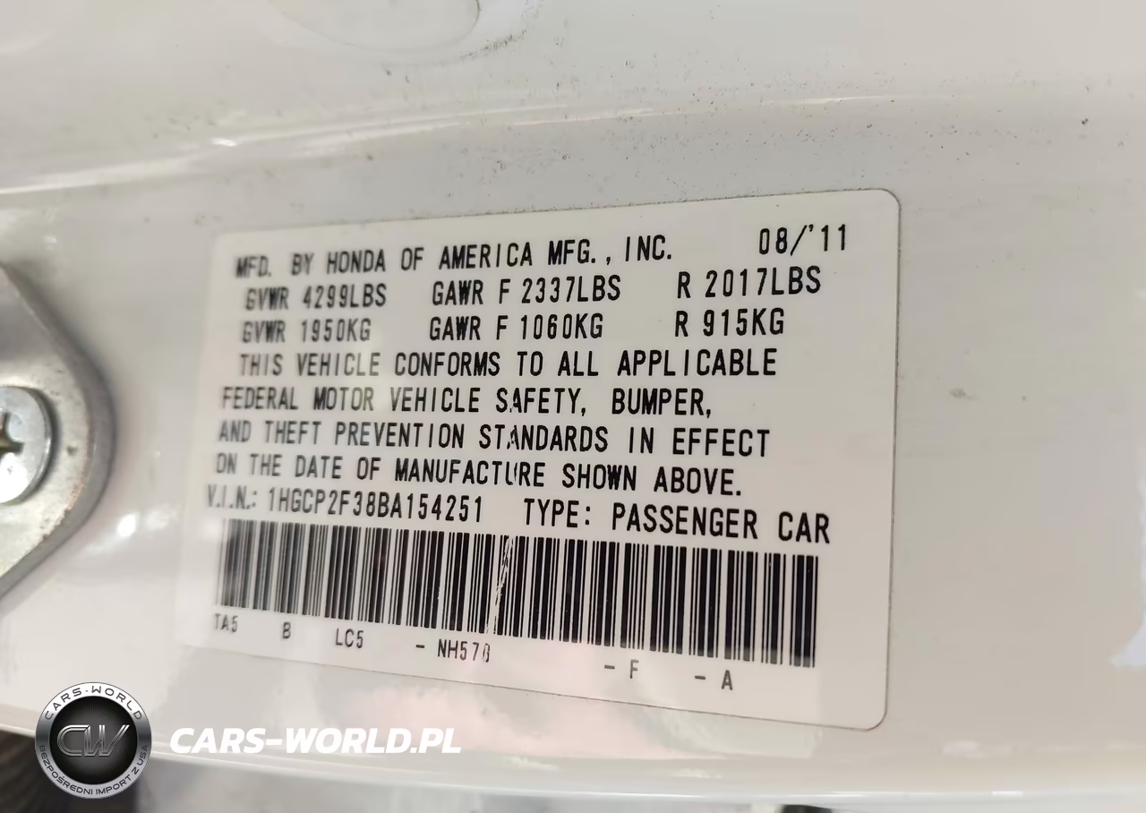2011 Honda Accord 2.4 Lx VIN:1HGCP2F38BA154251 - 9