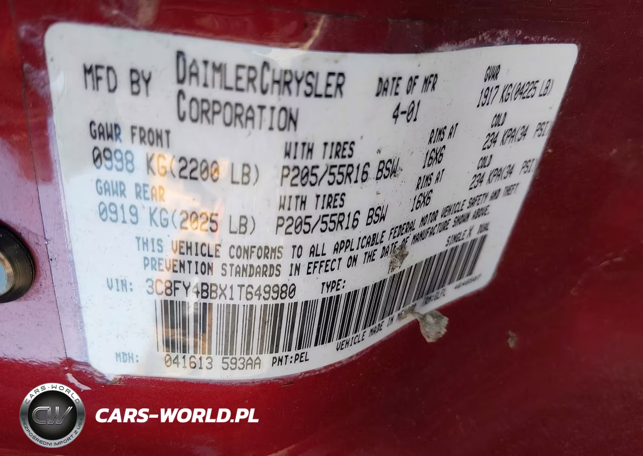 2001 Chrysler Pt Cruiser VIN:3C8FY4BBX1T649980 - 9