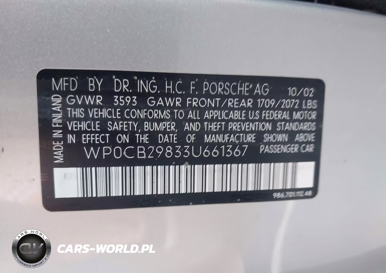 2003 Porsche Boxster S VIN:WP0CB29833U661367 - 9