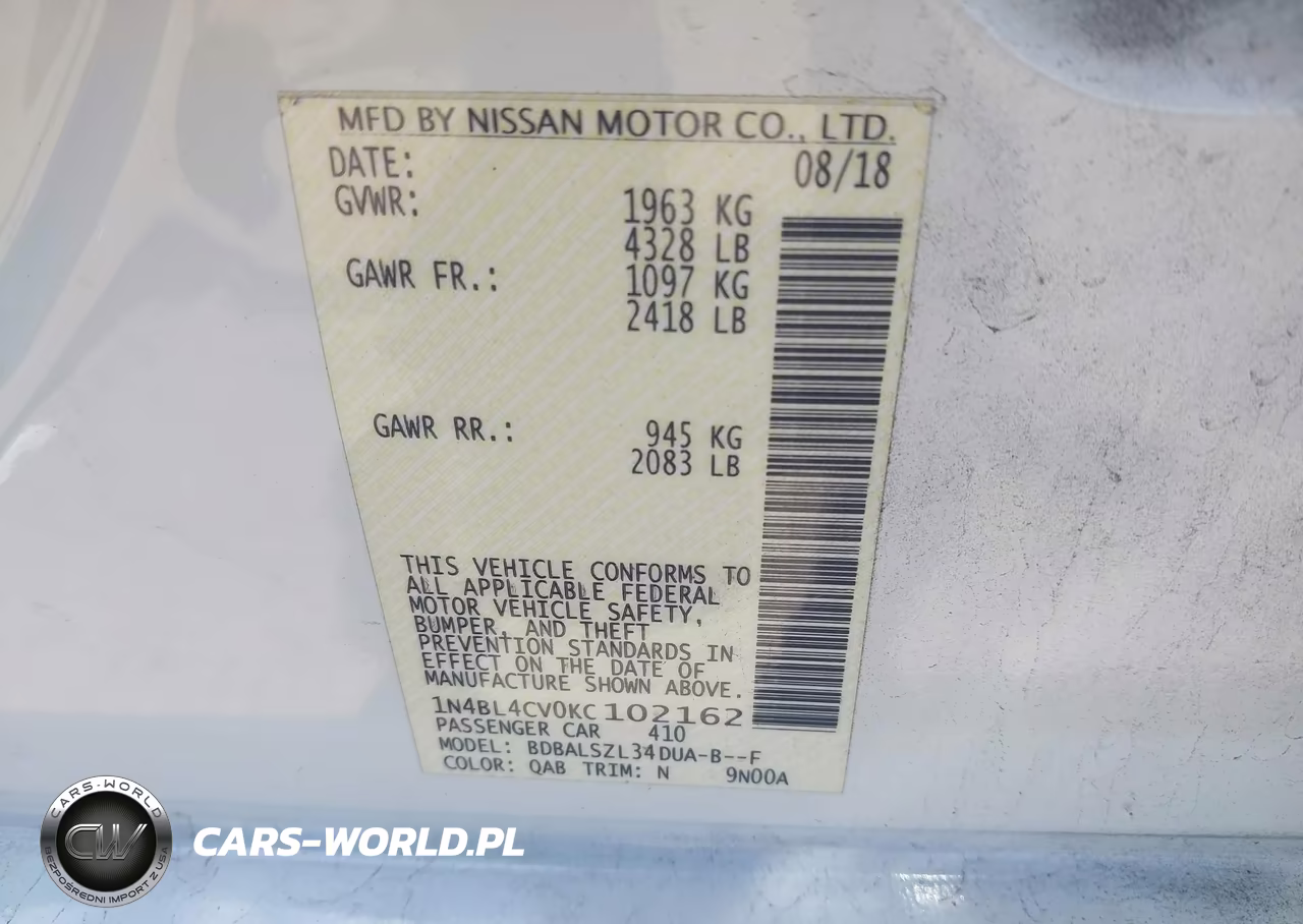 2019 Nissan Altima 2.5 Sr VIN:1N4BL4CV0KC102162 - 9