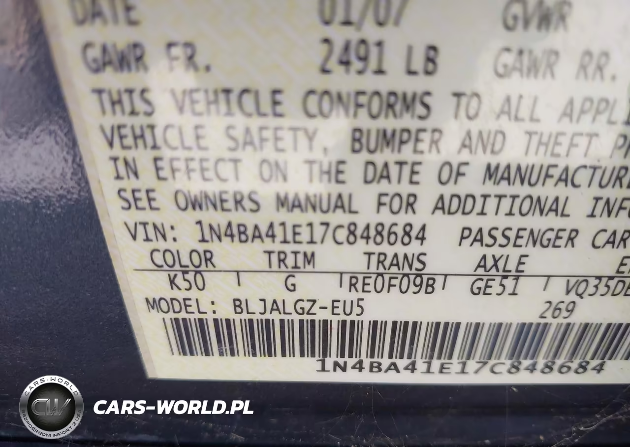 2007 Nissan Maxima 3.5 Sl VIN:1N4BA41E17C848684 - 9
