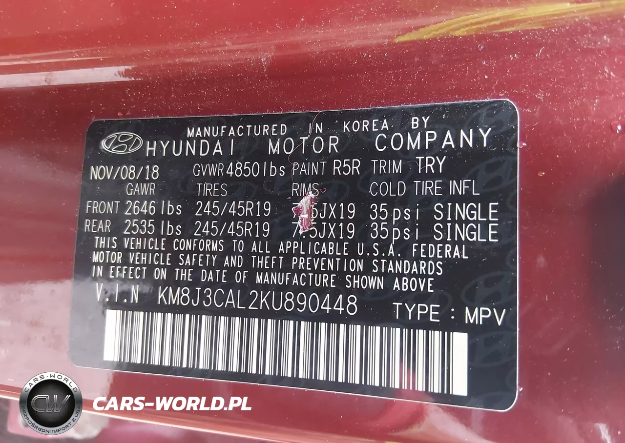 2019 Hyundai Tucson Sport VIN:KM8J3CAL2KU890448 - 9