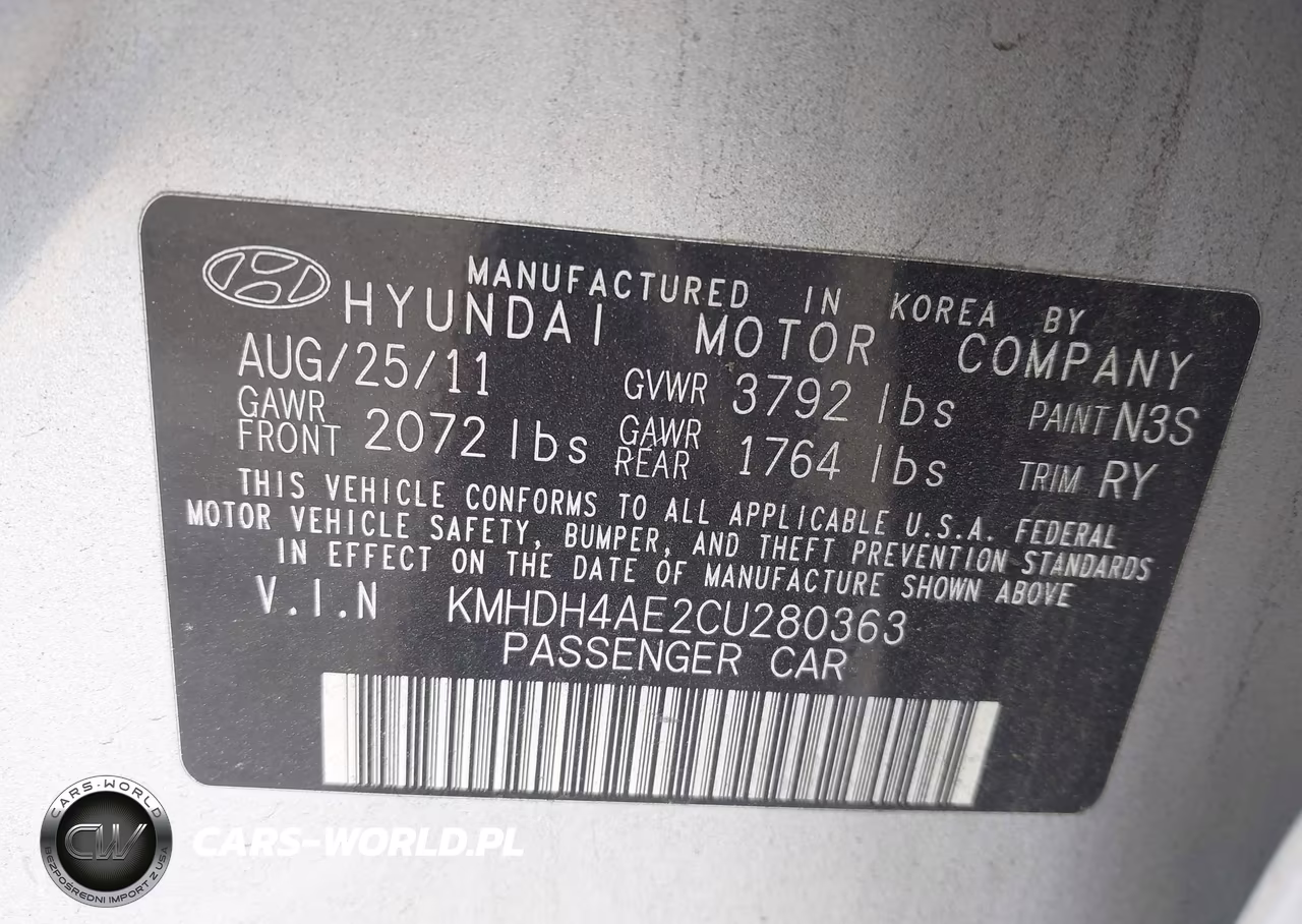 2012 Hyundai Elantra Limited (Ulsan Plant) VIN:KMHDH4AE2CU280363 - 9