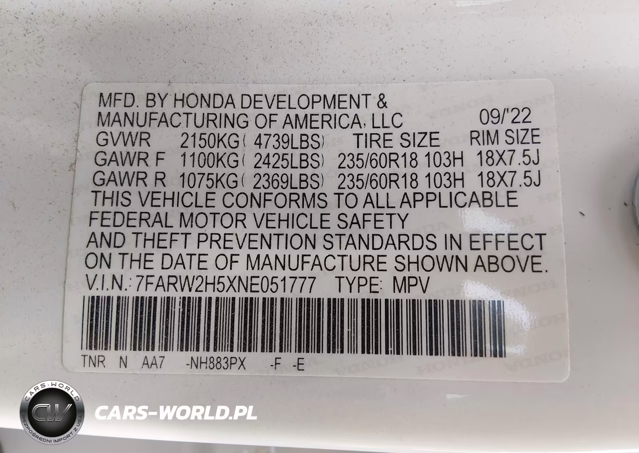 2022 Honda Cr-V Awd Ex VIN:7FARW2H5XNE051777 - 9