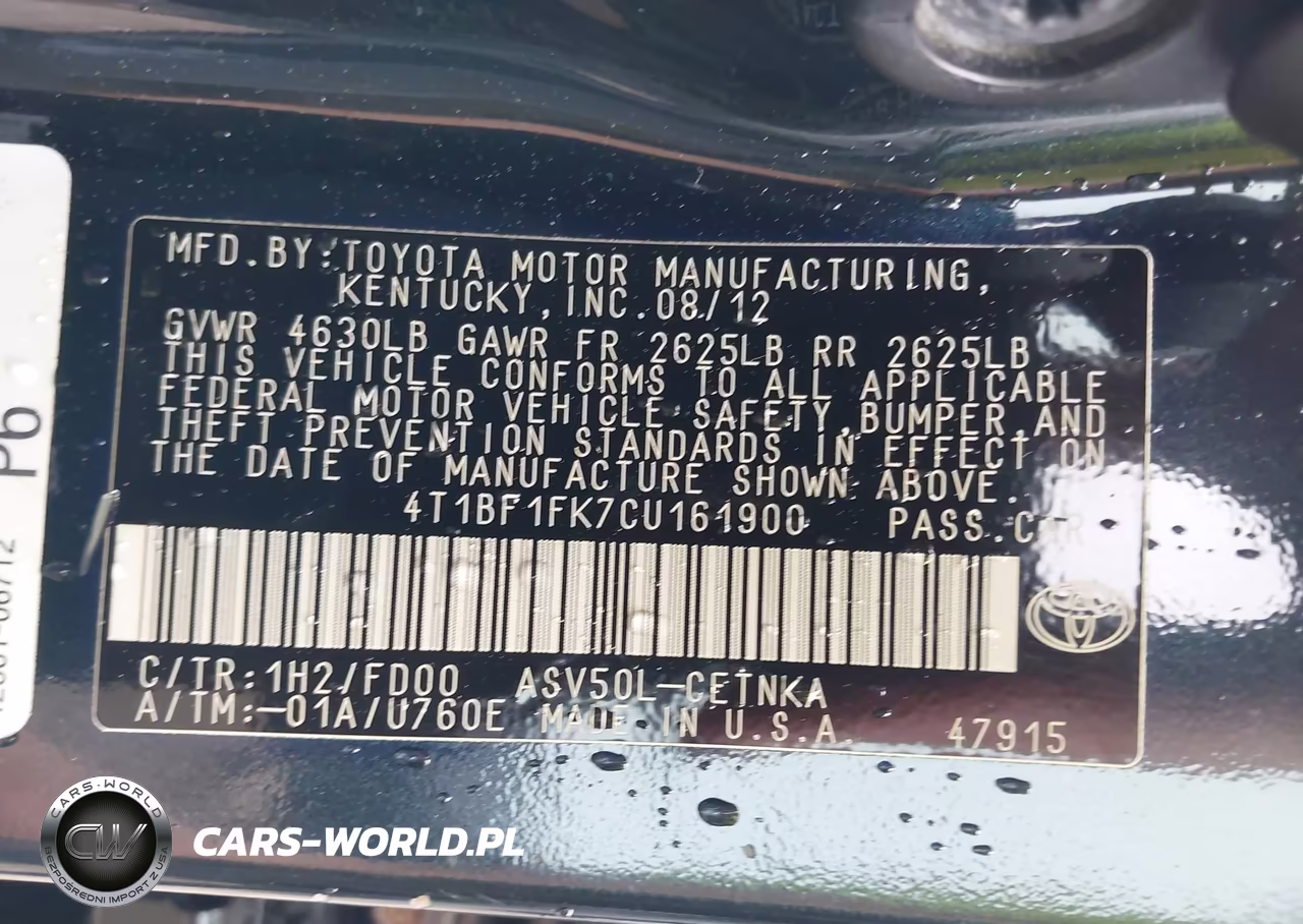 2012 Toyota Camry Le VIN:4T1BF1FK7CU161900 - 9
