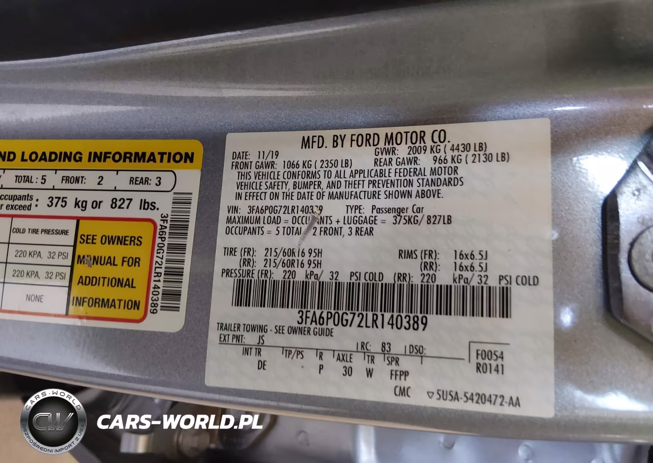 2020 Ford Fusion S VIN:3FA6P0G72LR140389 - 9