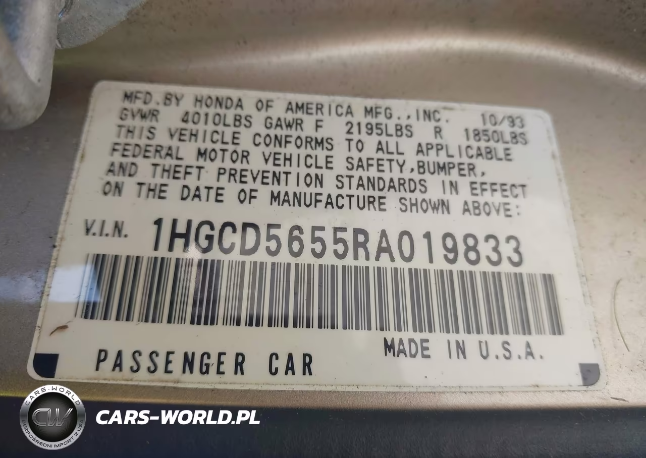 1994 Honda Accord Ex-Ex-R VIN:1HGCD5655RA019833 - 9