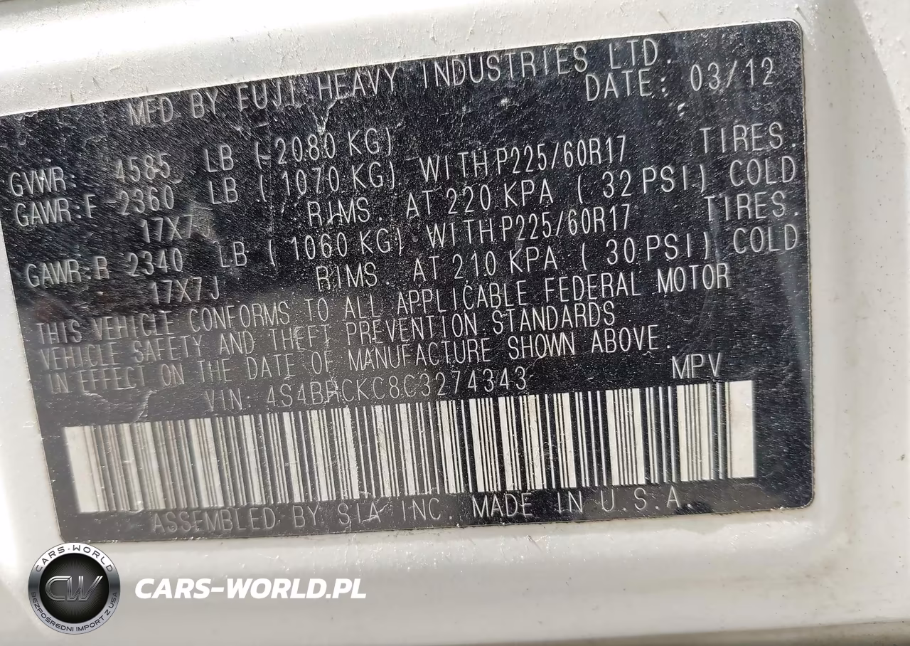 2012 Subaru Outback 2.5I Limited VIN:4S4BRCKC8C3274343 - 9