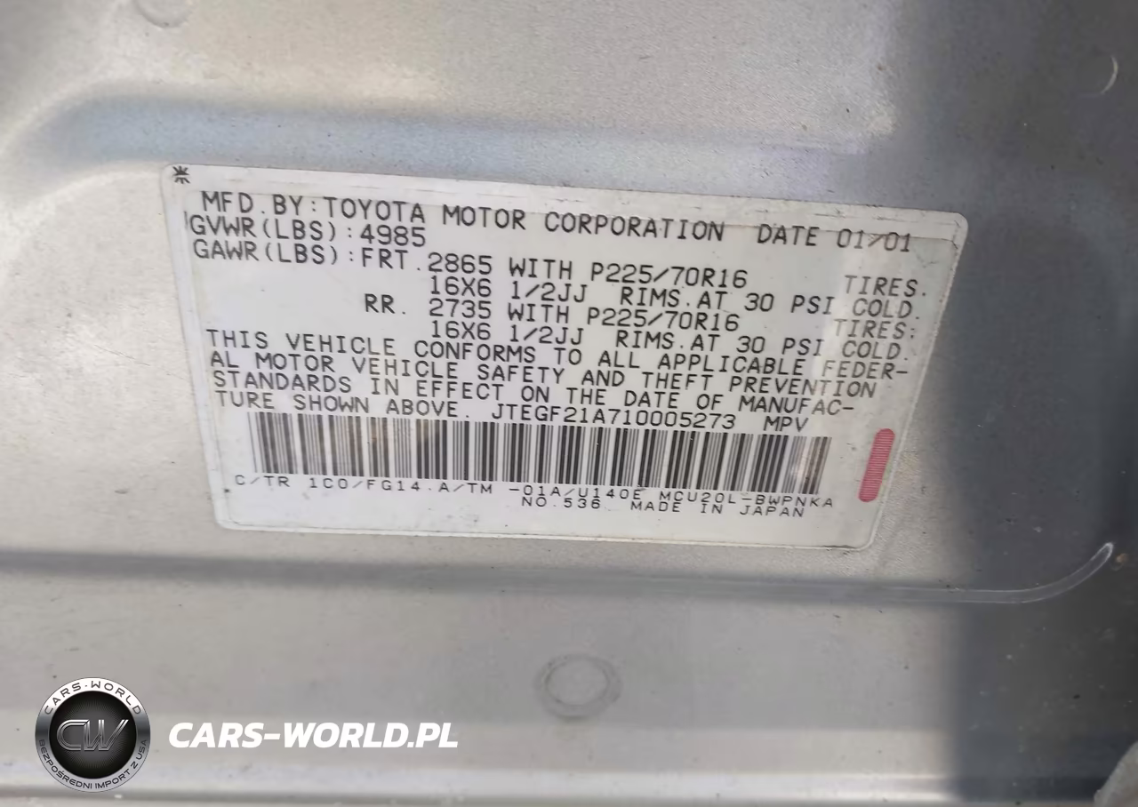 2001 Toyota Highlander VIN:JTEGF21A710005273 - 9