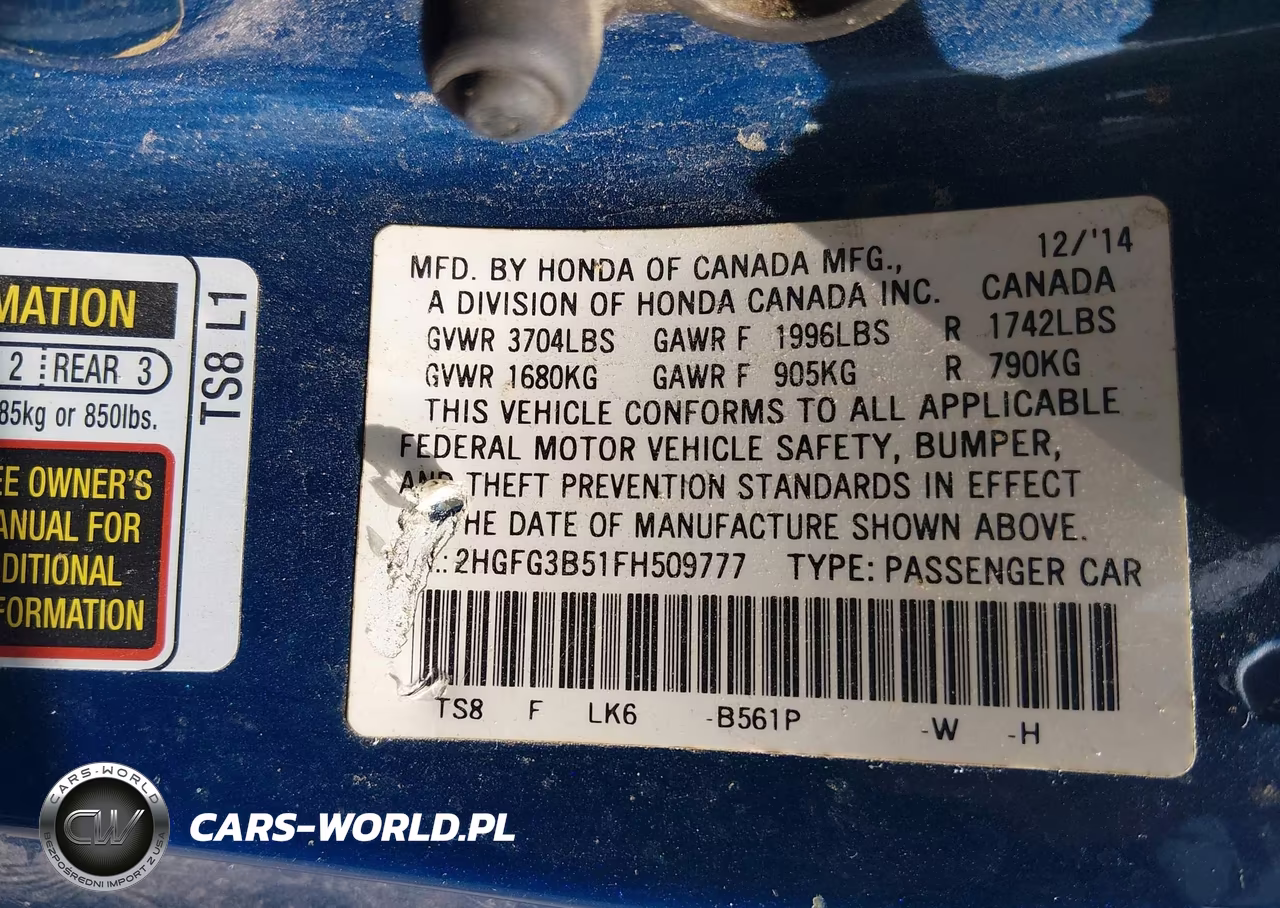 2015 Honda Civic Lx VIN:2HGFG3B51FH509777 - 9