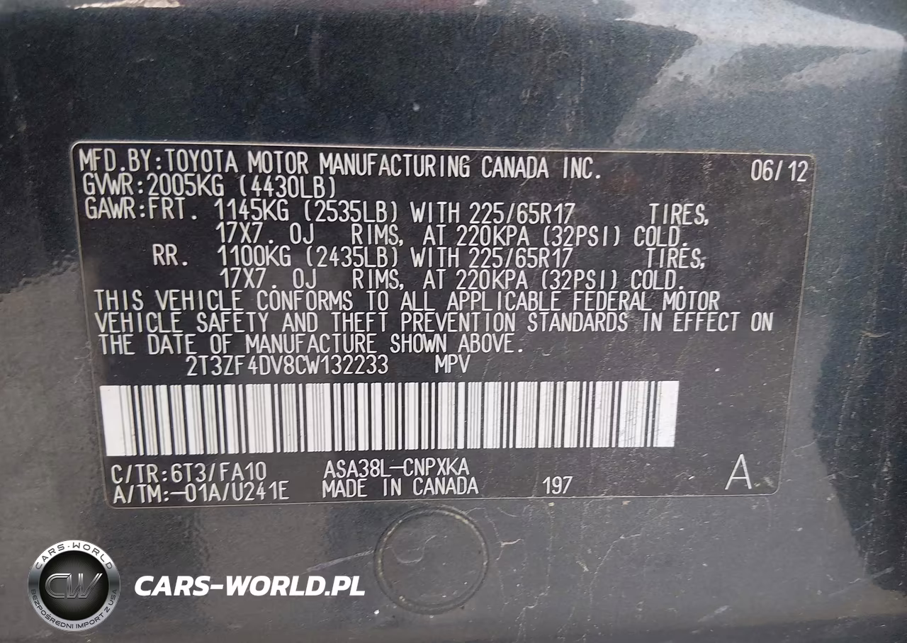 2012 Toyota Rav4 VIN:2T3ZF4DV8CW132233 - 7