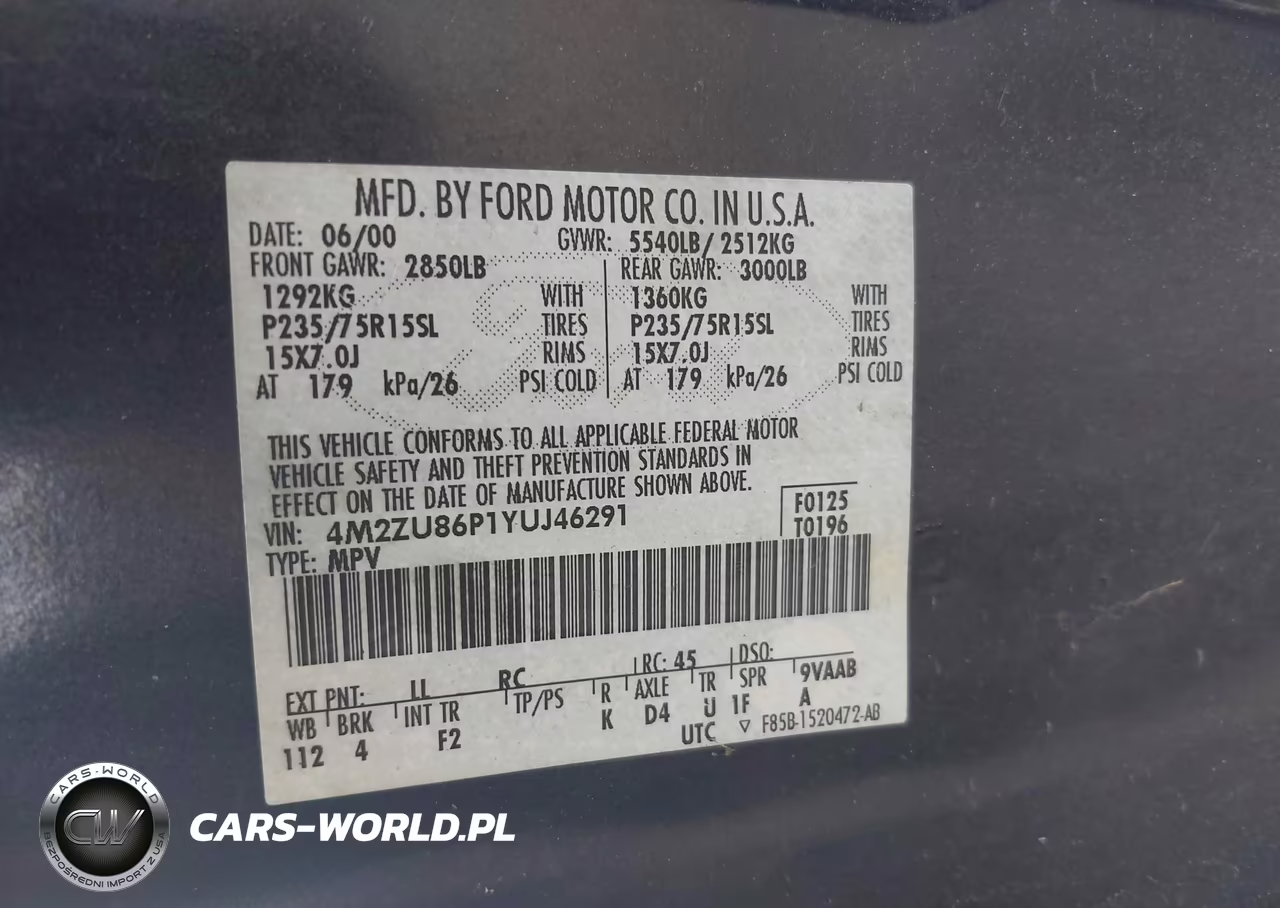 2000 Mercury Mountaineer VIN:4M2ZU86P1YUJ46291 - 9
