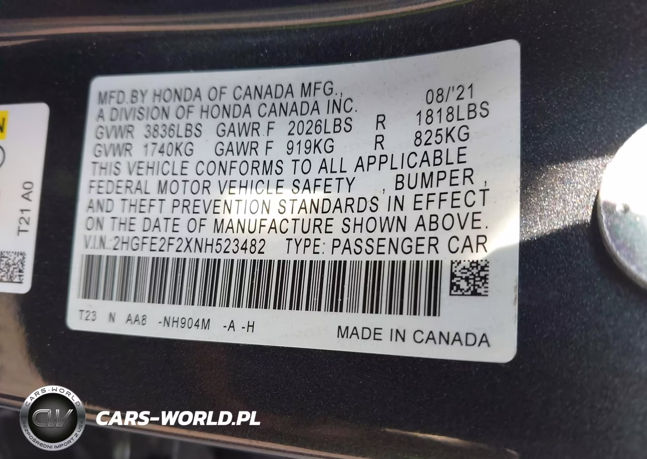 2022 Honda Civic Lx VIN:2HGFE2F2XNH523482 - 9