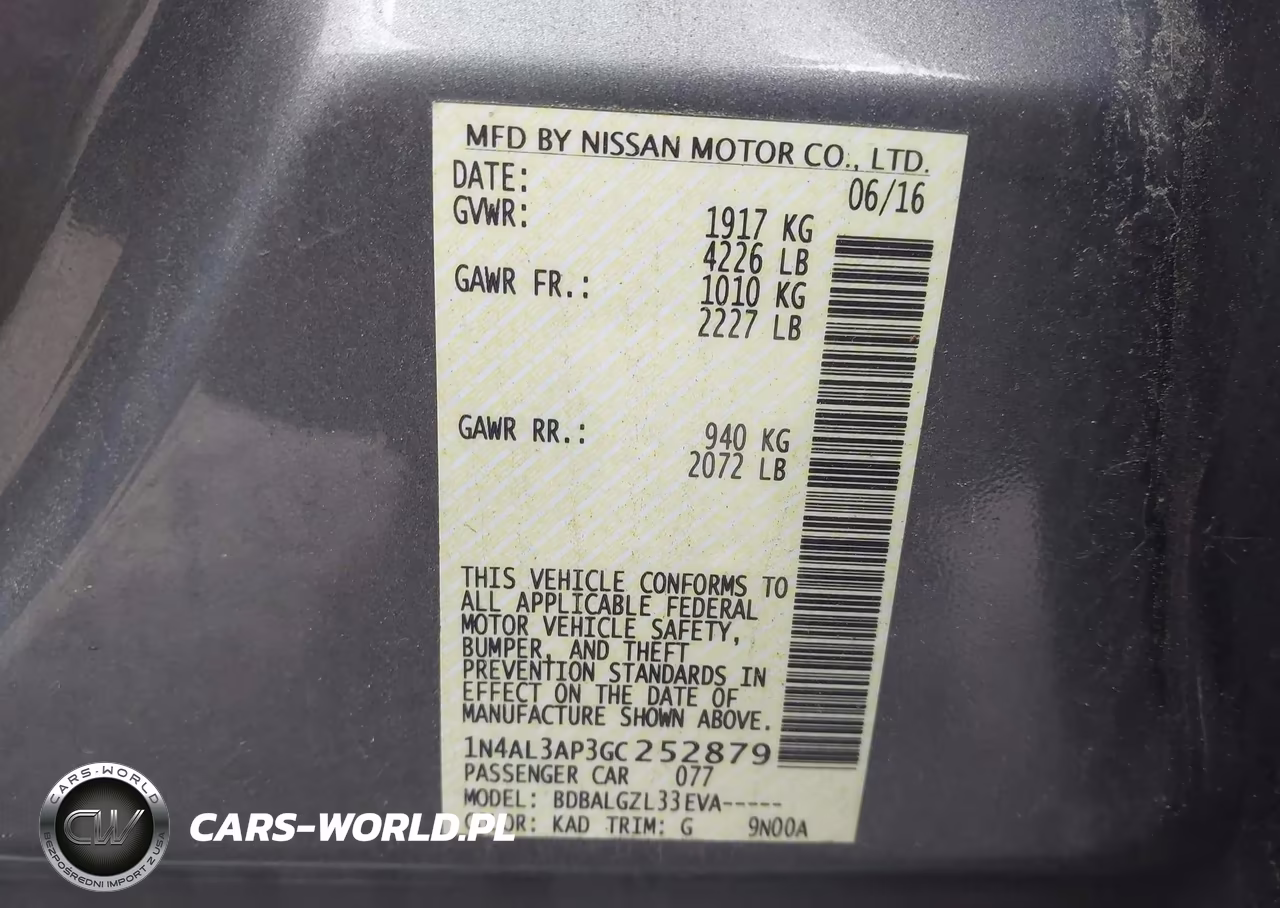 2016 Nissan Altima 2.5-2.5 S-2.5 Sl-2.5 Sr-2.5 Sv VIN:1N4AL3AP3GC252879 - 9