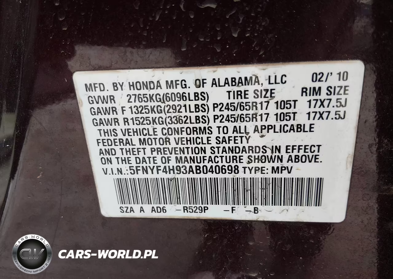 2010 Honda Pilot Touring VIN:5FNYF4H93AB040698 - 9