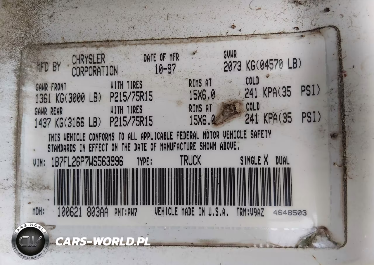 1998 Dodge Dakota Sport VIN:1B7FL26P7WS563996 - 9