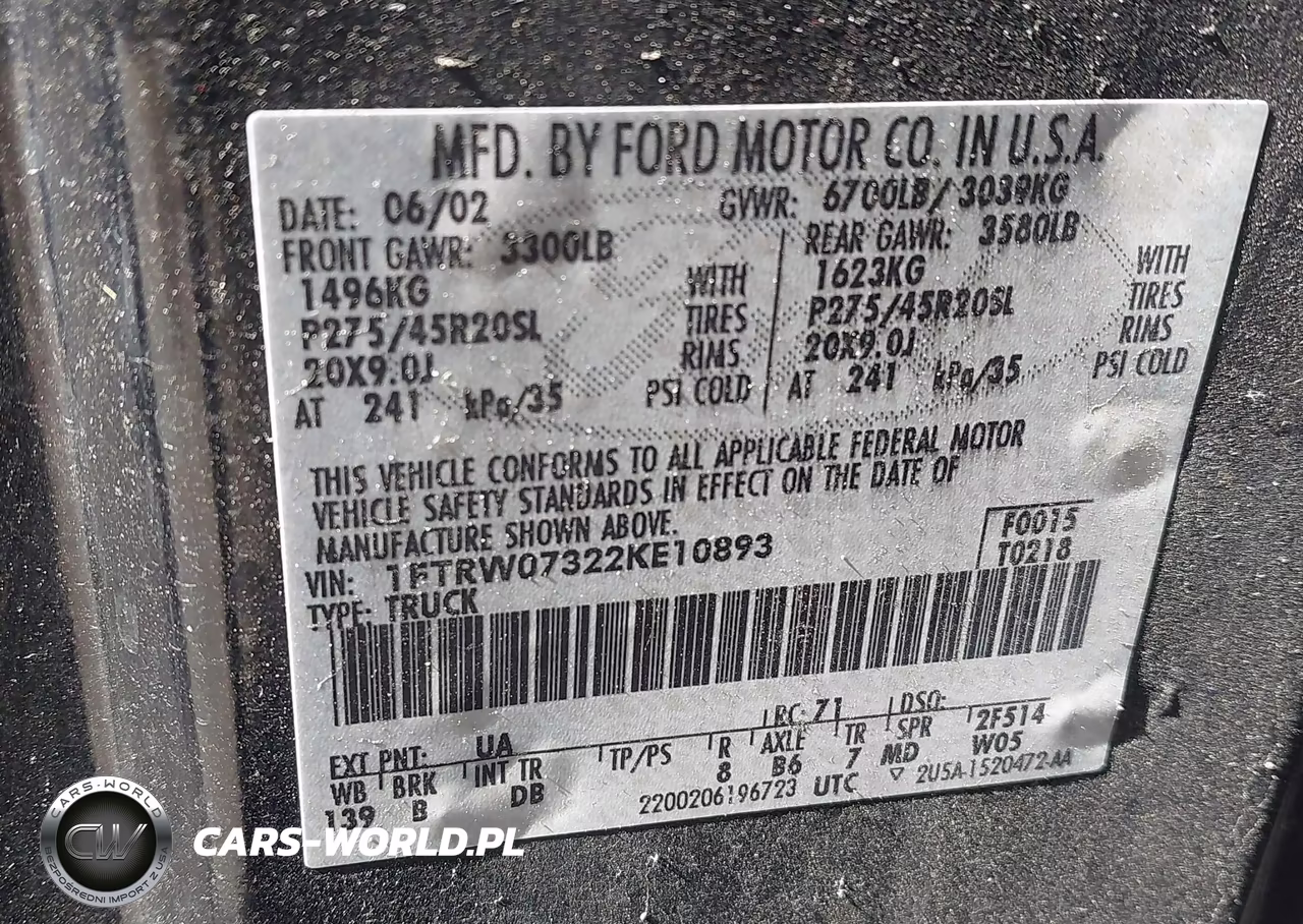 2002 Ford F-150 Lariat VIN:1FTRW07322KE10893 - 9