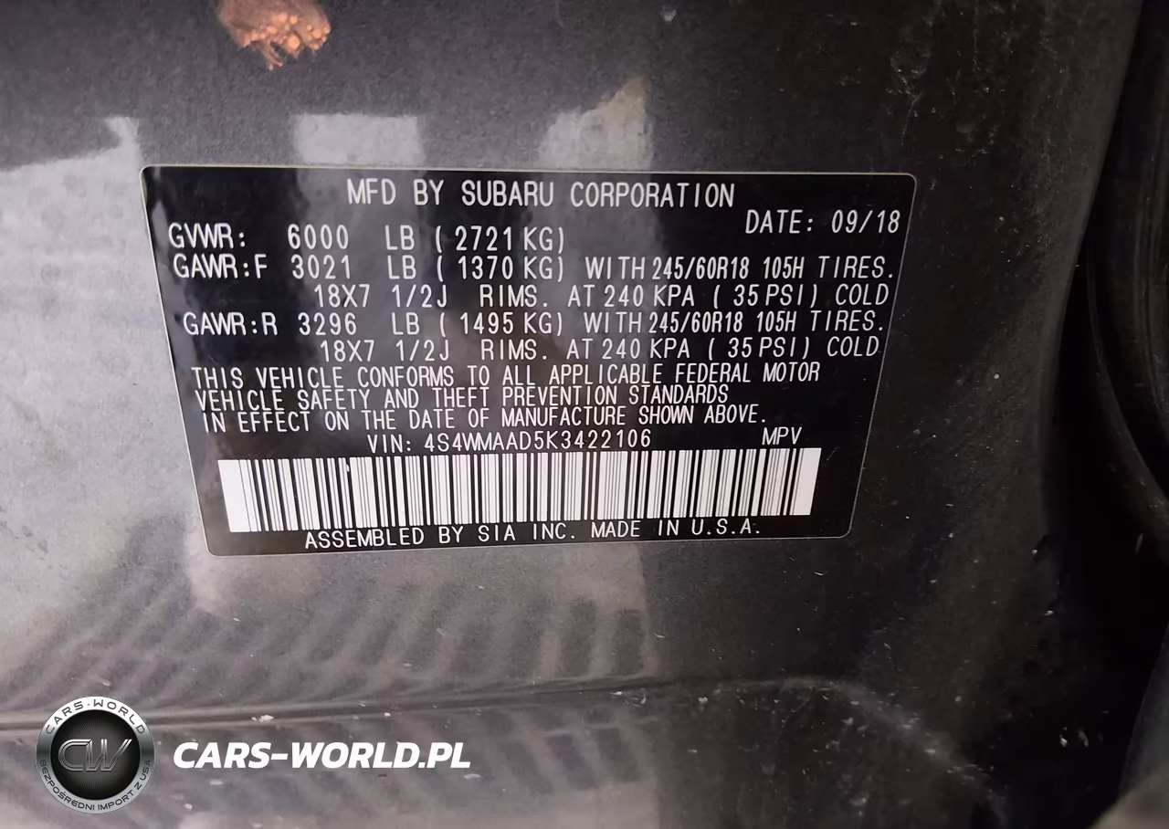2019 Subaru Ascent VIN:4S4WMAAD5K3422106 - 9